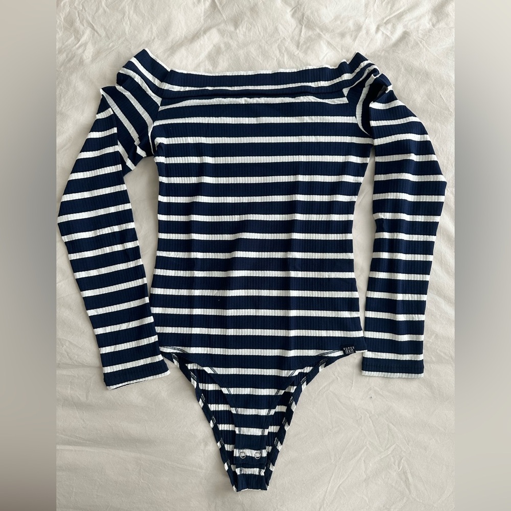 Striped Long Sleeve off the shoulder Bodysuit